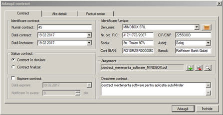 fereastra adaugare contract furnizor