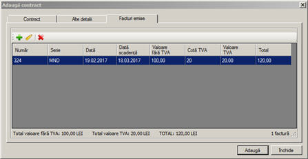 fereastra adaugare facturi emise contract furnizor